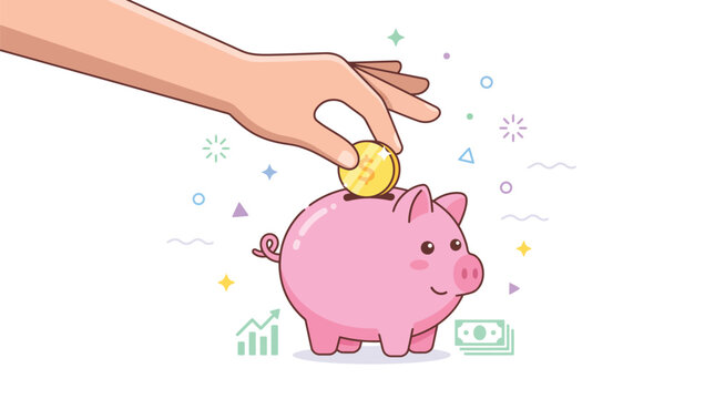 Pink Piggy Bank Being Coined For Savings.