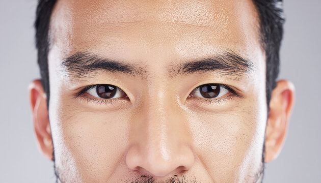 A close-up portrait of a man looking directly at the camera with a neutral expression on his face indoors