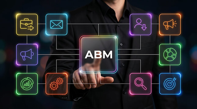 ABM Account Based Marketing colorful neon digital business interface concept