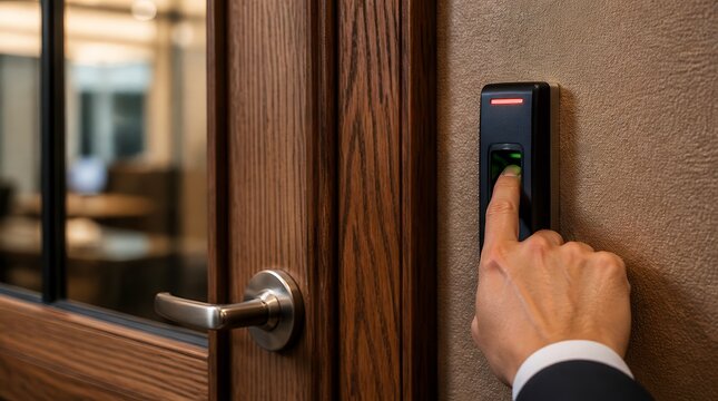 Biometric Fingerprint Scanner for Secure Office Door Access Control.
