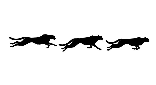 Three black panther silhouettes running fast.