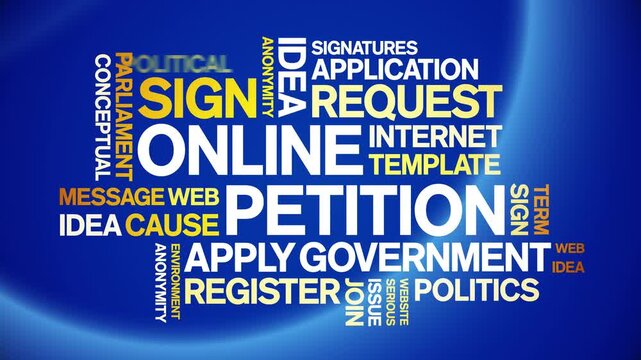 Online Petition animated word cloud-text design animation tag kinetic typography seamless loop.