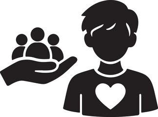 Fototapeta premium Charity, care, support icons, social responsibility symbols, heart, helping hand, vector graphics