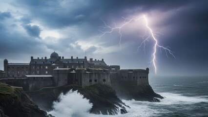 Fototapeta premium Edinburgh castle under stormy dramatic skies
