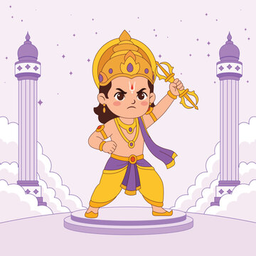 Indra Battle Pose Hindu God Illustration