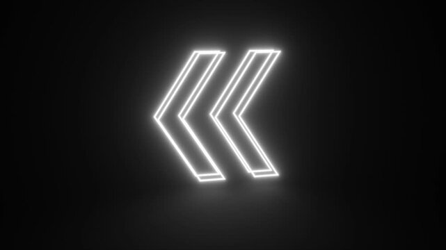 White Rewinding Sign Glowing and Rotating on Black Background