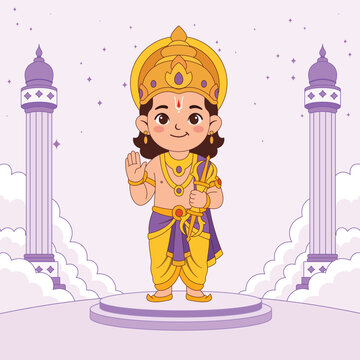 Indra Blessing Pose Hindu God Illustration