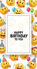 Fototapeta premium Happy Birthday Smiling Emoji Party Background.