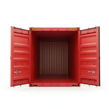 Open shipping container with vertical bars inside isolated on white background