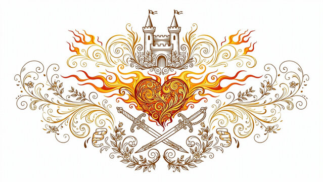 A romantic ballad's text features verses on devotion, honor, a heroic knight, and a castle. The theme centers on fighting for love.