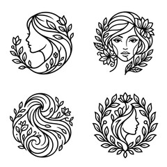 Fototapeta premium Woman Face Line Art Floral Design.