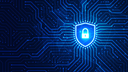 High-tech cybersecurity concept. Digital protection shield with encrypted data, network security, and cyber threats © AF DigitalArtStudio