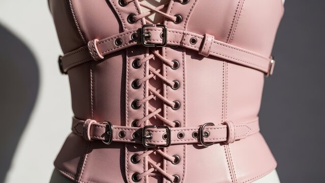 Pink leather corset with buckle detailing