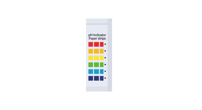 Vertical pH indicator color chart strip for laboratory use.