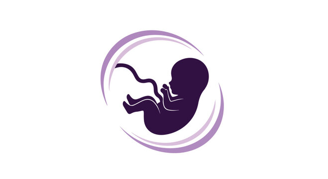 Illustration of a fetus in a womb with purple circular design, symbolizing pregnancy and prenatal care