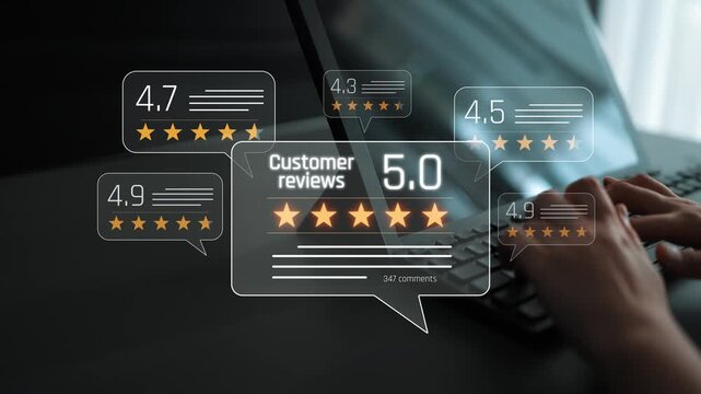 Customer centric review and rating system support product review, digital rating concept, and customer give good trust by visualizing people choice through stars and feedback content technology Marrow