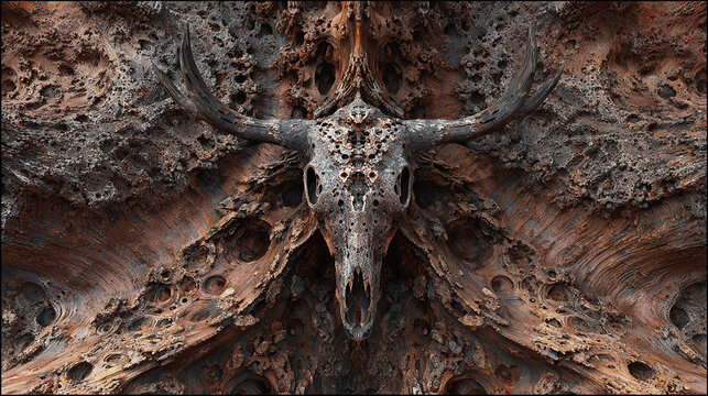 Abstract surreal animal skull fractal artwork