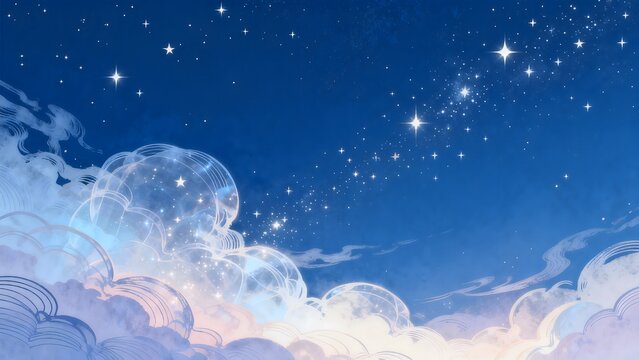 Starry sky with glowing clouds