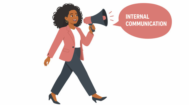 Woman with megaphone promoting internal communication.