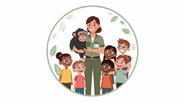 zoo keeper with children and monkey