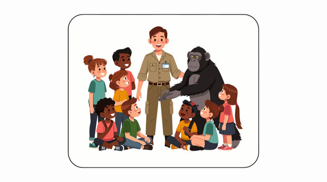 Zookeeper with children and gorilla