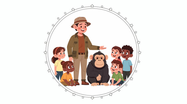 Zookeeper with kids and animals