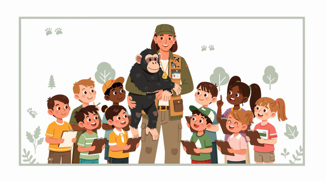 zookeeper with children and cute panda