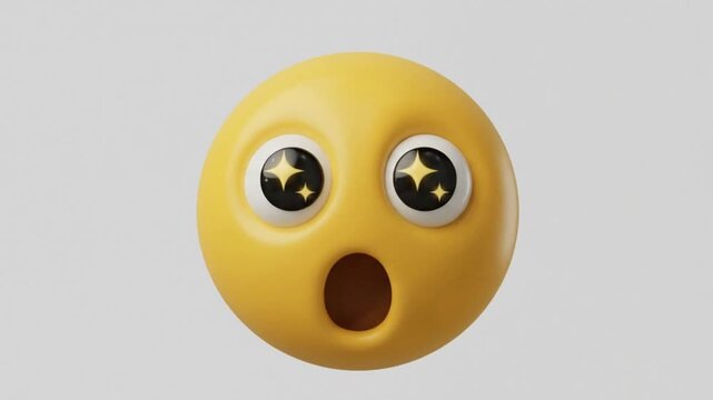 3D animated amazed emoji icon with sparkling eyes for social media video marketing reaction