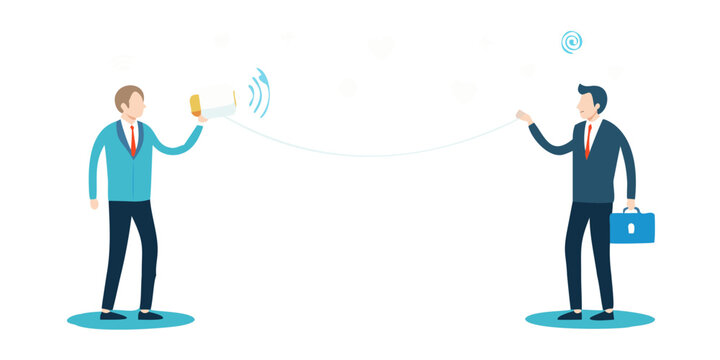Two Businessmen Communicating With A String Phone Flat Illustration