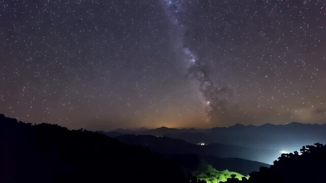 Milky Way Galaxy Above Mountain Horizon at Night Time-Lapse