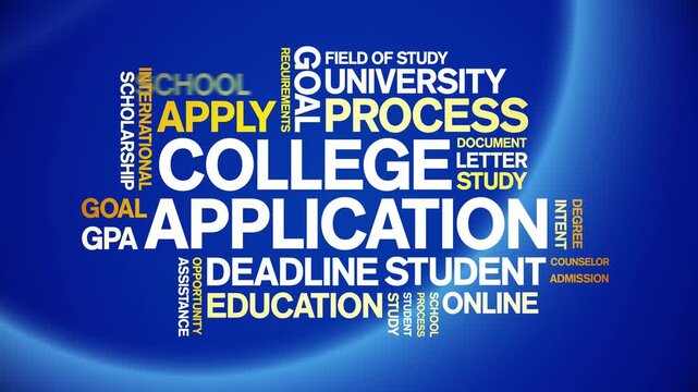 College Application animated word cloud-text design animation tag kinetic typography seamless loop.