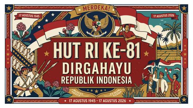 Indonesian Independence Day Banner Illustration for HUT RI Ke 81 Dirgahayu Republik Indonesia. EPS Editable. Vector Illustrations.