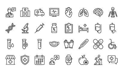 Fototapeta premium Modern Thin Line Medical Healthcare Icons Pack for Website App and UI Vector Illustration