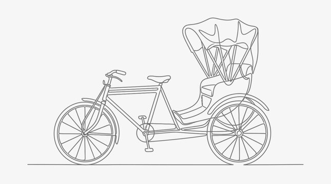 Continuous line drawing of traditional cycle rickshaw