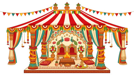 Fototapeta premium Traditional Indian Hindu Wedding Mandap Canopy Decoration Illustration. EPS Editable. Vector Illustrations.