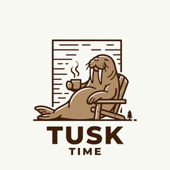 Walrus sitting in chair relaxing. © Logo