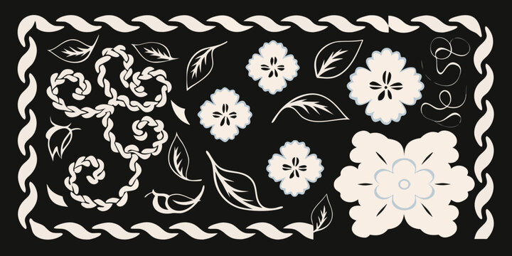 Floral botanical pattern with interwoven ropes and leaves vector illustration