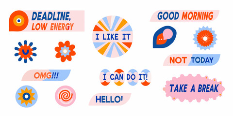 Fototapeta premium Assorted Phrase Badges Colorful Vector Illustrations With Text