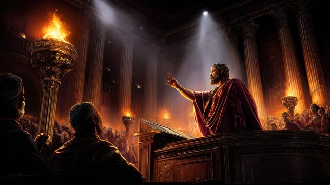 A senator giving a fiery speech in the Senate