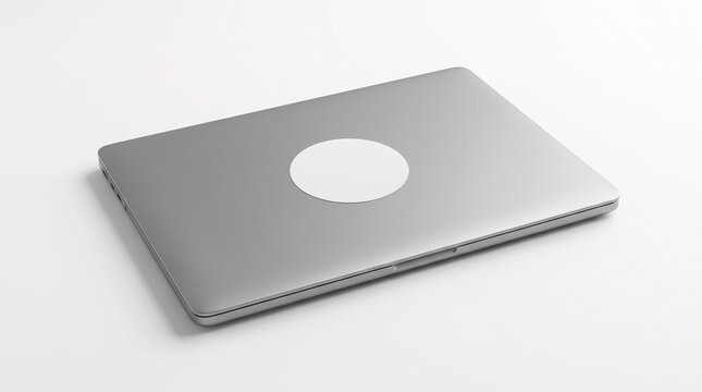 Blank Round White Sticker Pad Mockup on Modern Laptop Isolated