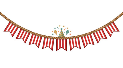 Obraz premium Watercolor circus bunting banner with red and white stripes and party hat illustration. EPS Editable. Vector Illustrations.