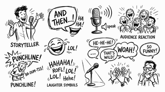 Stand-up Comedy Performance and Audience Laughter Collage