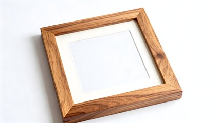 Fototapeta premium Elegant Square Wooden Picture Frame Isolated on White Background for Artwork Mockup and Interior Design