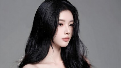 Fototapeta premium Portrait of woman with long black hair