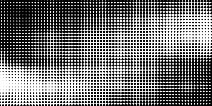 Grunge halftone gradient background. Faded grit noise texture. White and black sand wallpaper. Retro pixelated backdrop. Anime or manga style comic overlay. Vector graphic design textured template