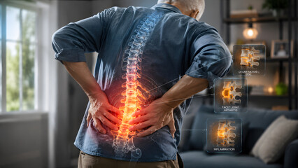 Fototapeta premium Man with lower back pain and spine condition visualization