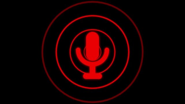 radio wave and voice recording podcast mic microphone button icon animation. Audio microphone icon. microphone and .4k