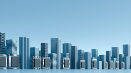 Fototapeta premium Conceptual futuristic city skyline made of computer microchips and electronics