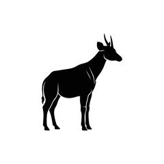 Fototapeta premium Solid black silhouette of a wild takin goat profile standing, ideal for wildlife icons or nature logos