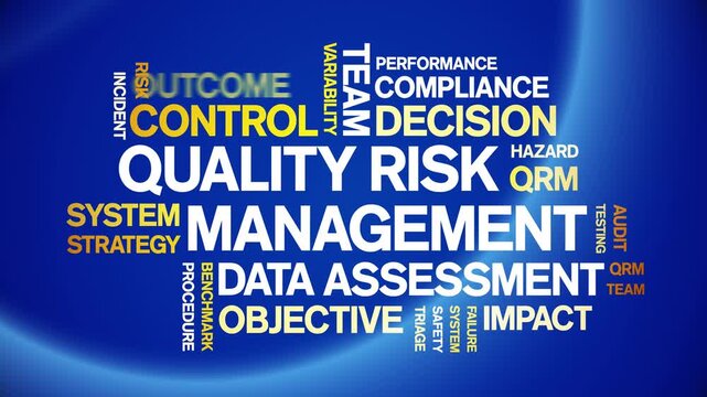 Quality Risk Management animated word cloud-text design animation tag kinetic typography seamless loop.